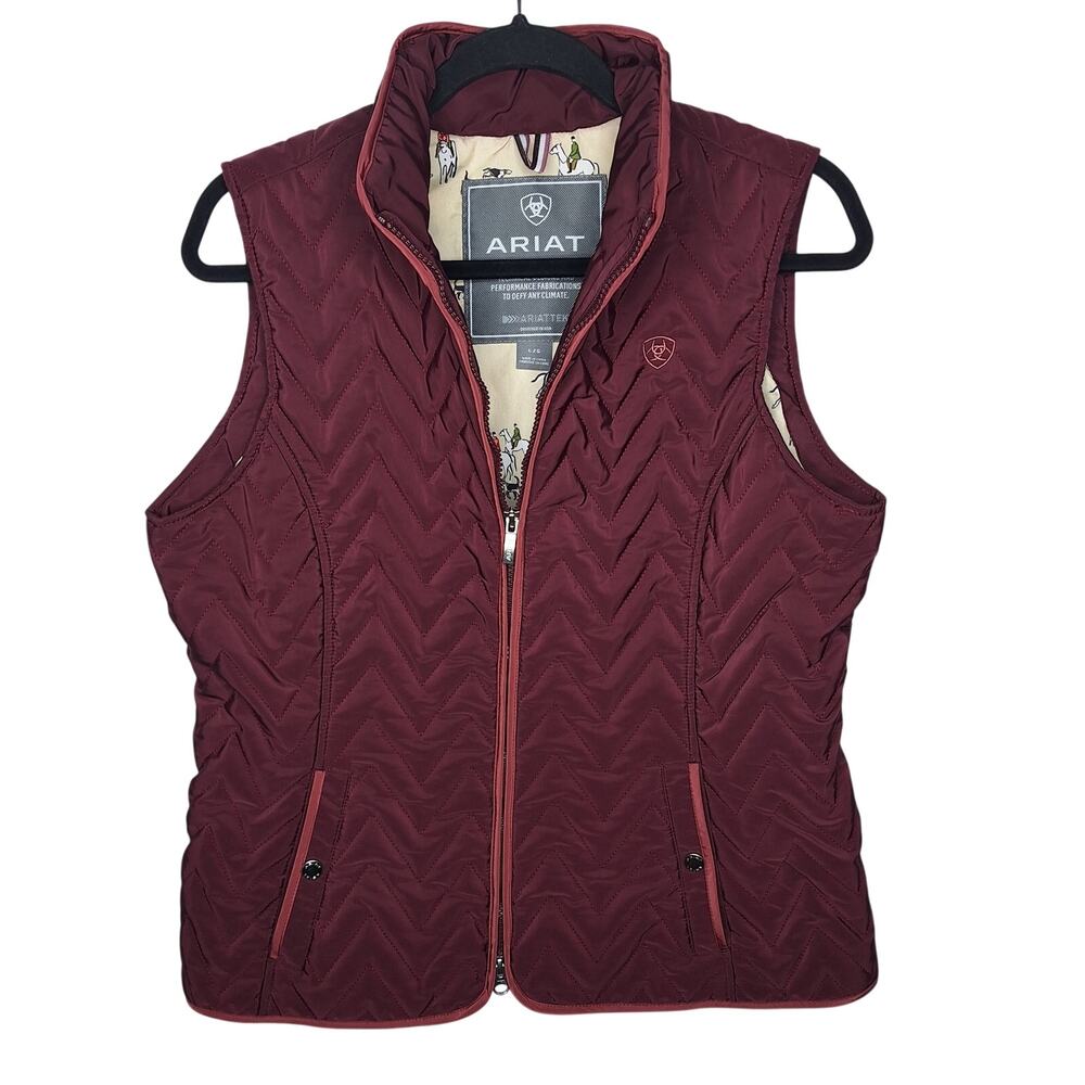 Ariat Ashley Women's Quilted Vest Equestrian Riding L Burgundy Mulberry Outdoor
